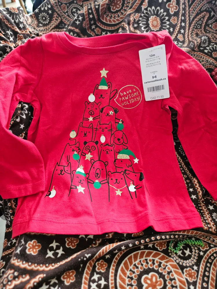 Carter's 12m Red Christmas Long Sleeve Shirt - New thumbnail