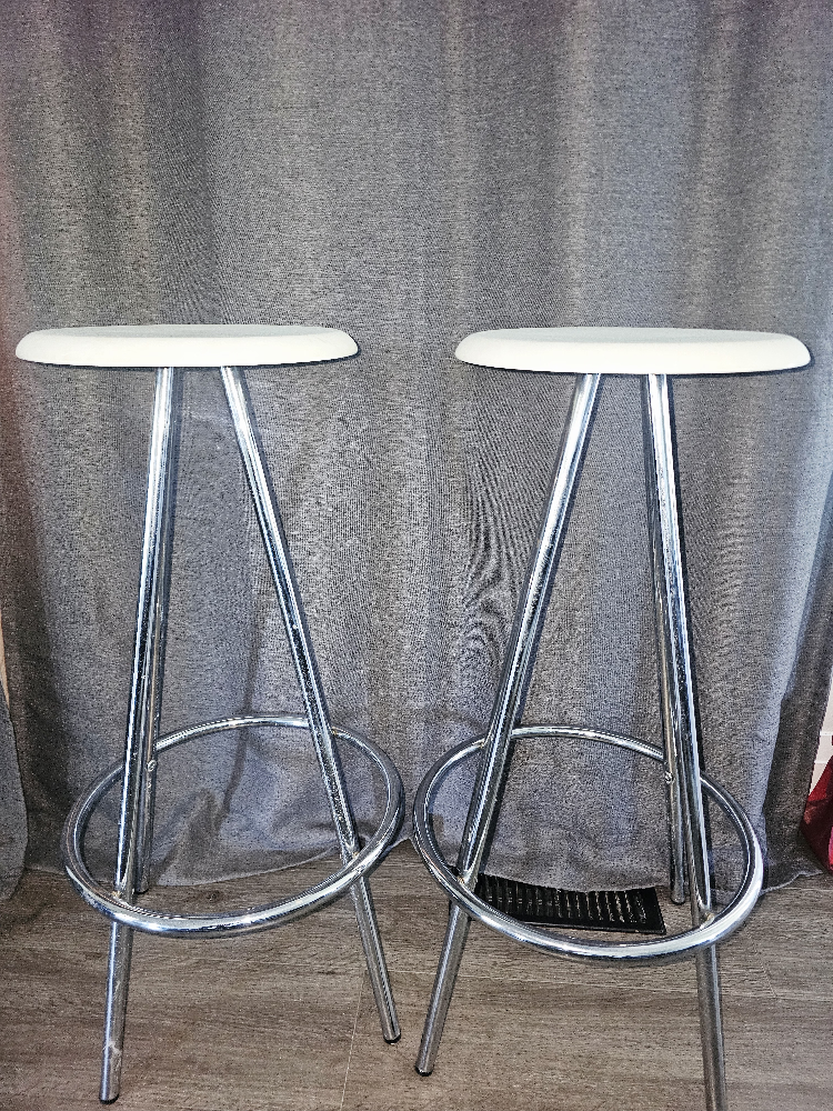 Pair of White & Chrome Bar Stools