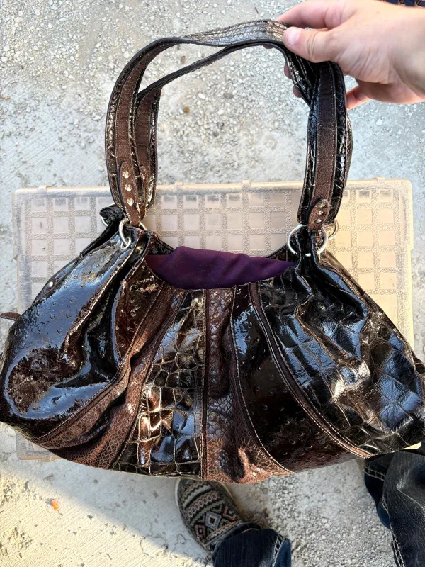 Brown Patterned Leather Handbag thumbnail
