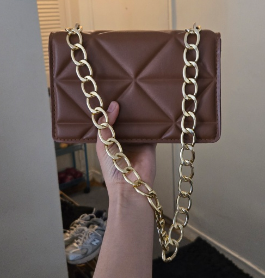 Brown Quilted Chain Bag