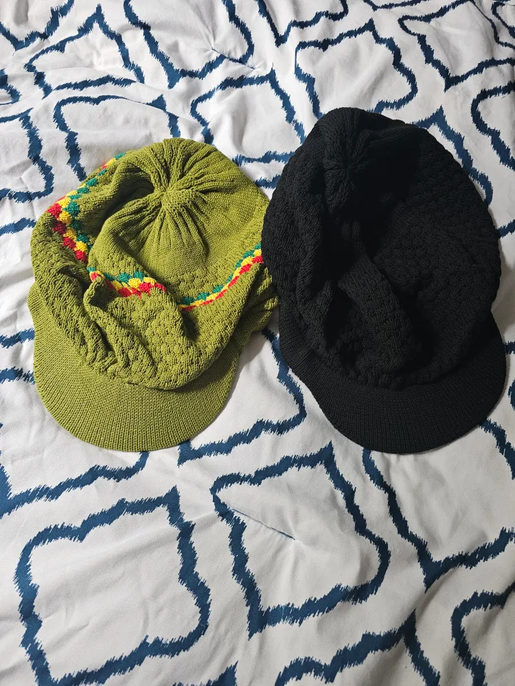 Two Knit Visor Hats - Green & Black thumbnail