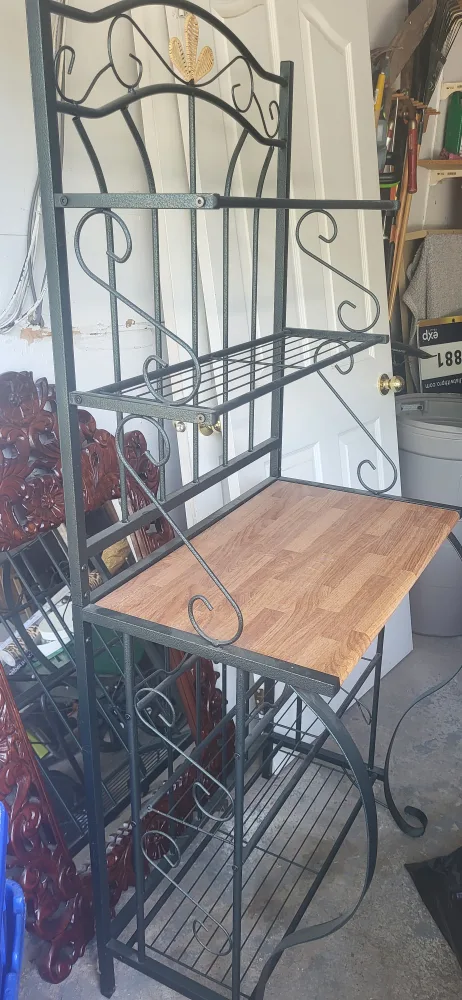 Metal Bakers Rack with Wood Countertop thumbnail