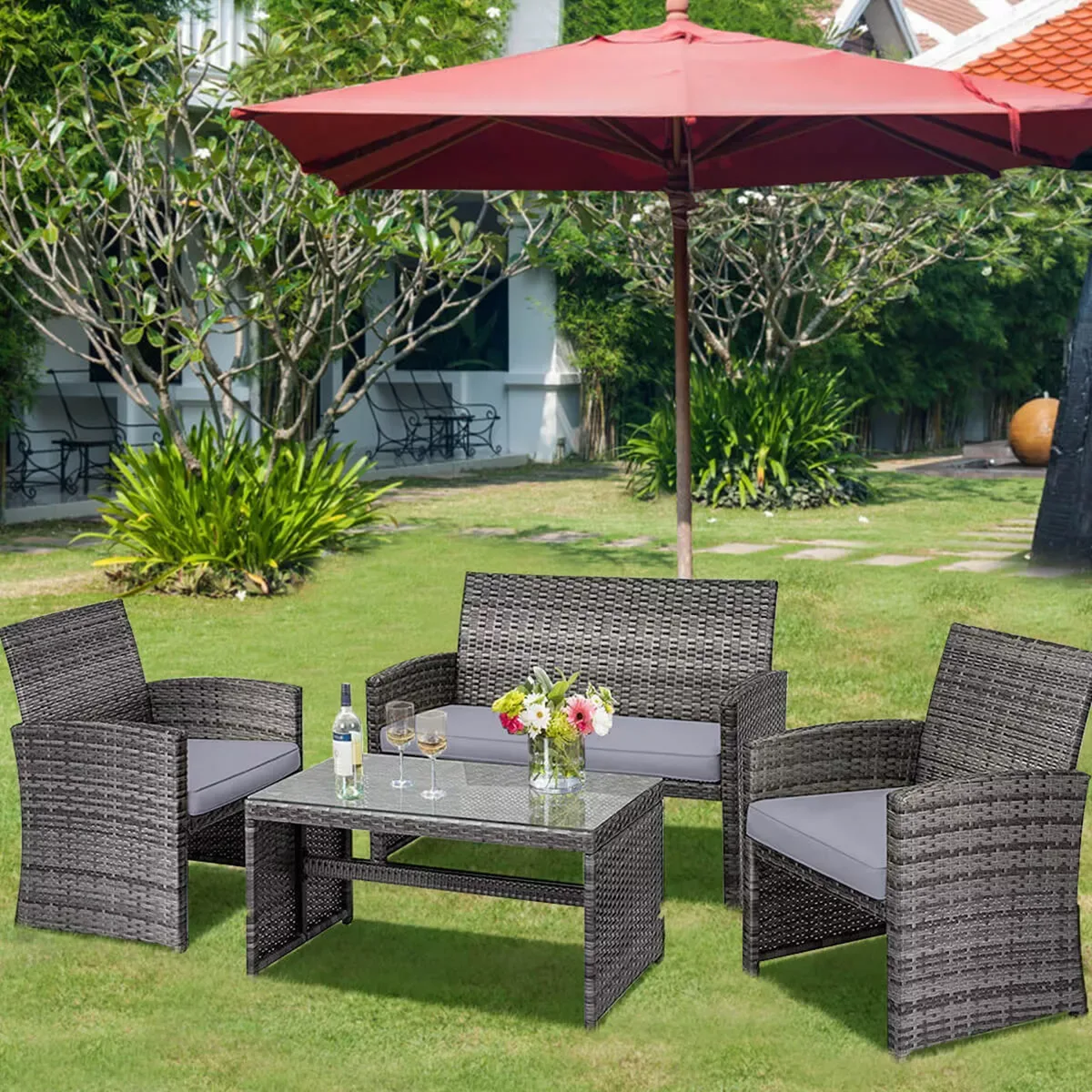 Rattan Outdoor Patio Furniture Set - Gray thumbnail