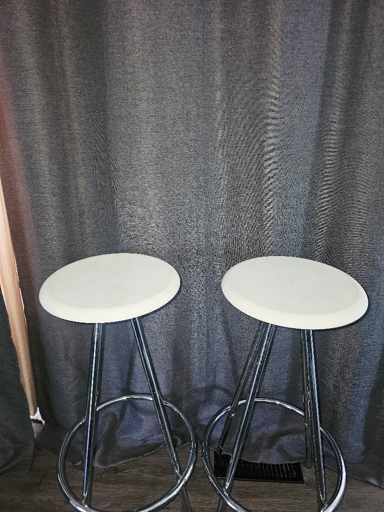 Pair of White & Chrome Bar Stools - photo 2