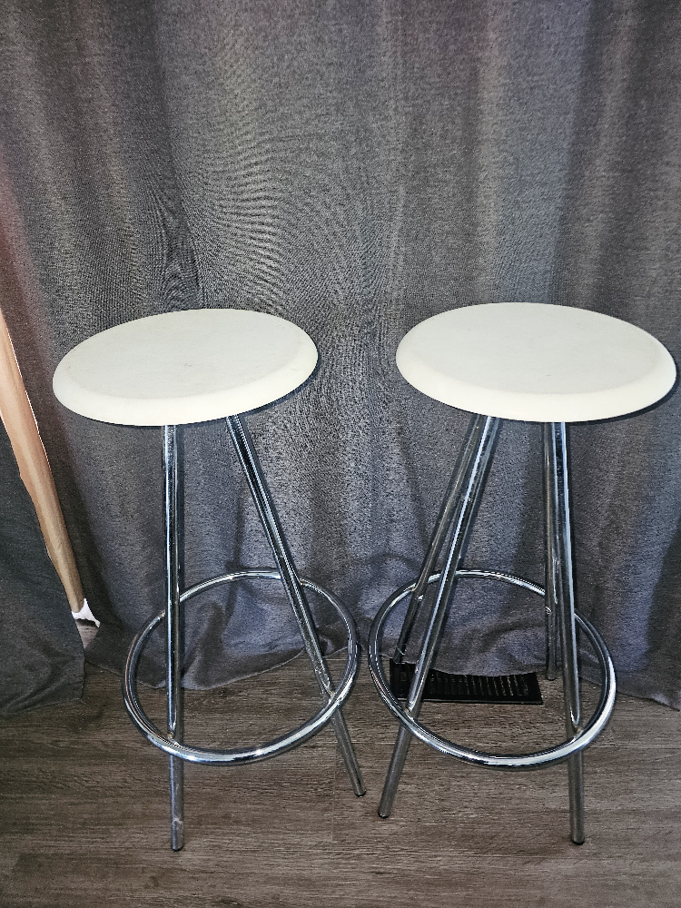 Pair of White & Chrome Bar Stools - photo 3