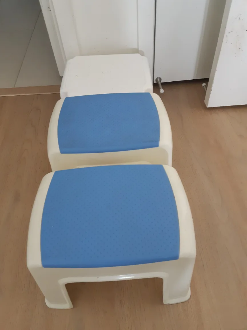 Step stool  white & blue $10 for 3. thumbnail