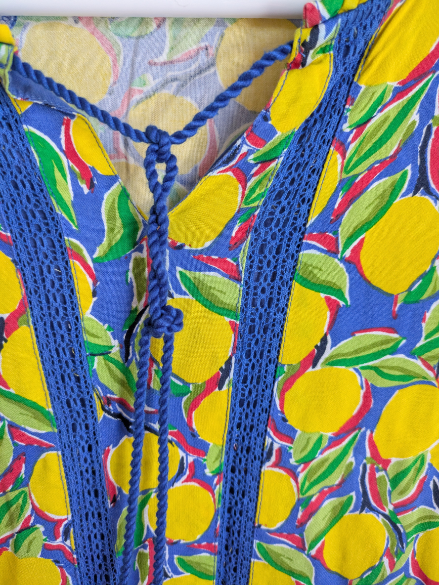Lemon Print Dress - Blue & Yellow