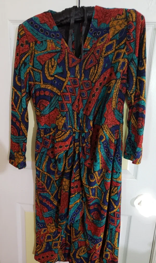 🇨🇦Vintage Patterned Dress size 12p wool stretched thumbnail