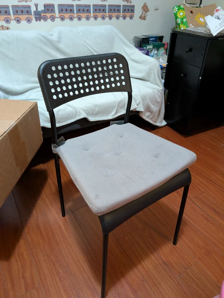 IKEA Adde Chair - Black Frame, Grey Cushion thumbnail
