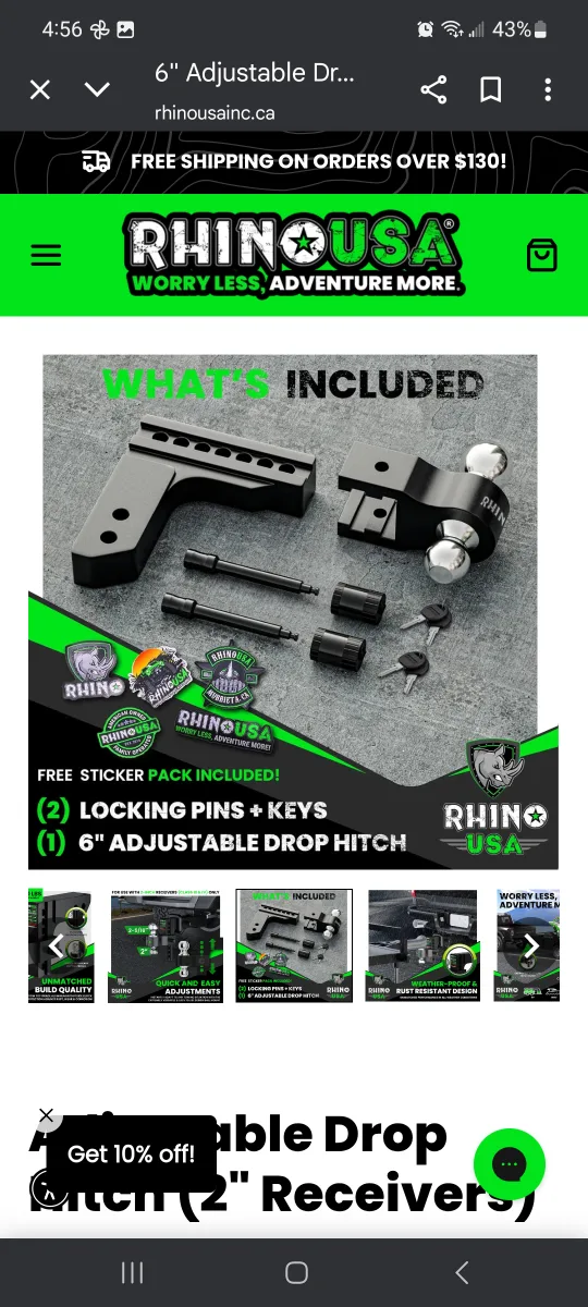 RHINO USA 6" Adjustable Drop Hitch brand new in box image indicator(3)