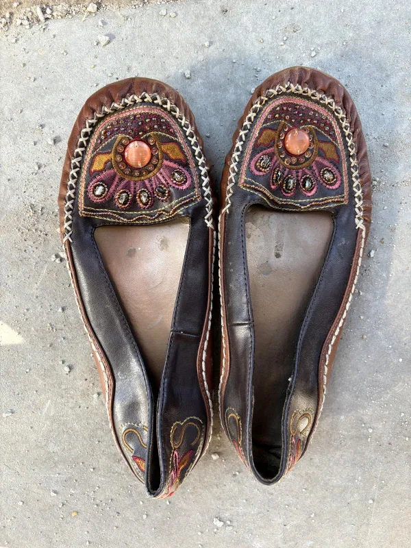 Brown Leather Moccasin Slippers thumbnail