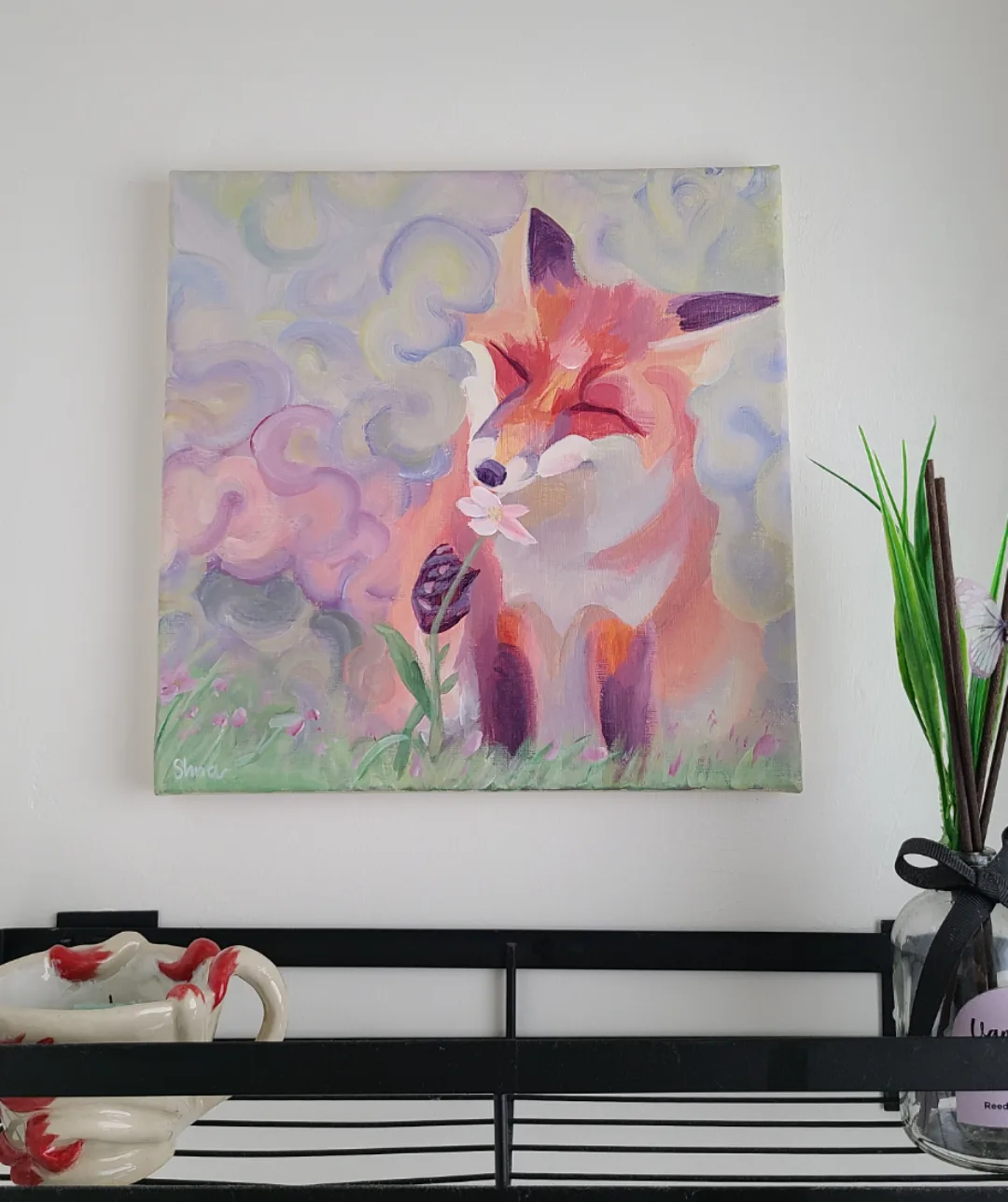 Fox and Flower Original Painting thumbnail
