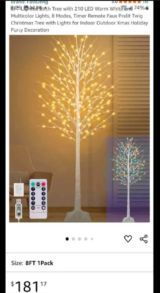 8Ft Lighted Birch Tree thumbnail