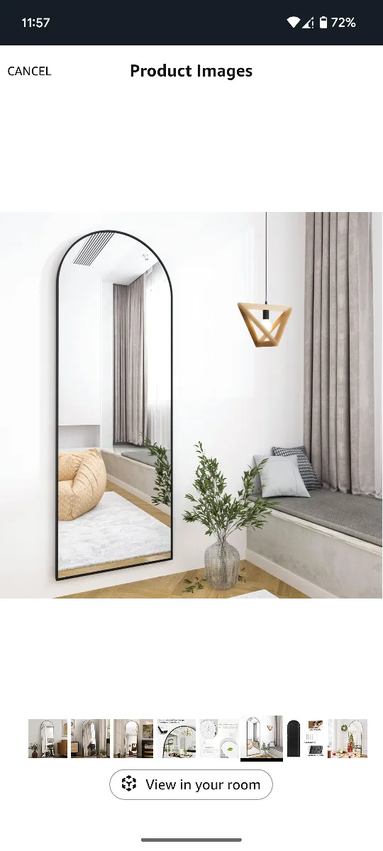 Arched Full Length Mirror - Black Frame thumbnail