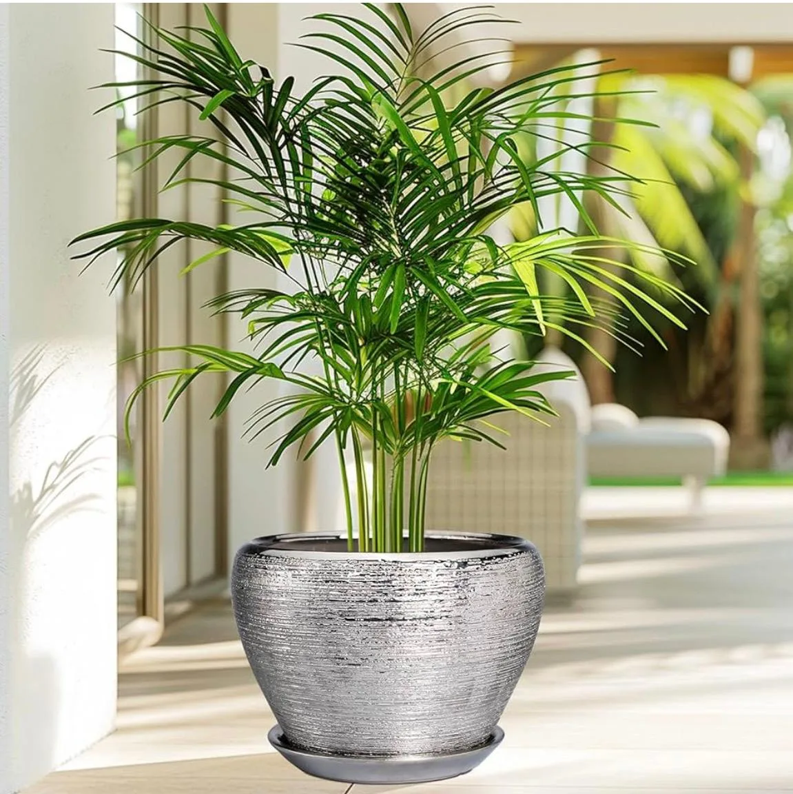 Silver Ceramic Plant Pot with Drainage Tray image indicator(3)