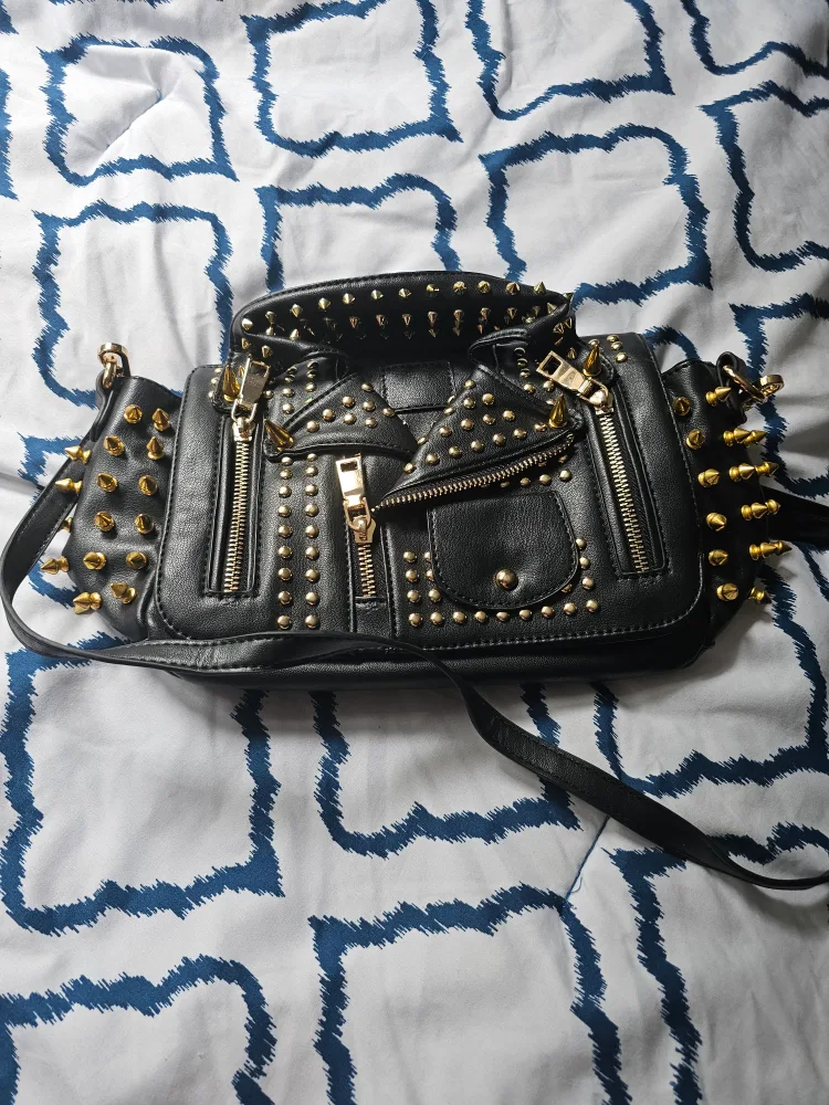 Studded Black Faux Leather Handbag thumbnail
