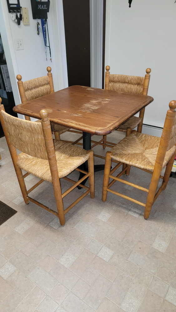 Square Wooden Dining Table with 4 Woven Chairs