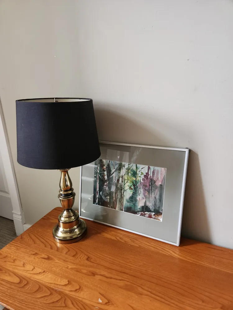 VINTAGE Brass tri light Table Lamp with Black Shade thumbnail