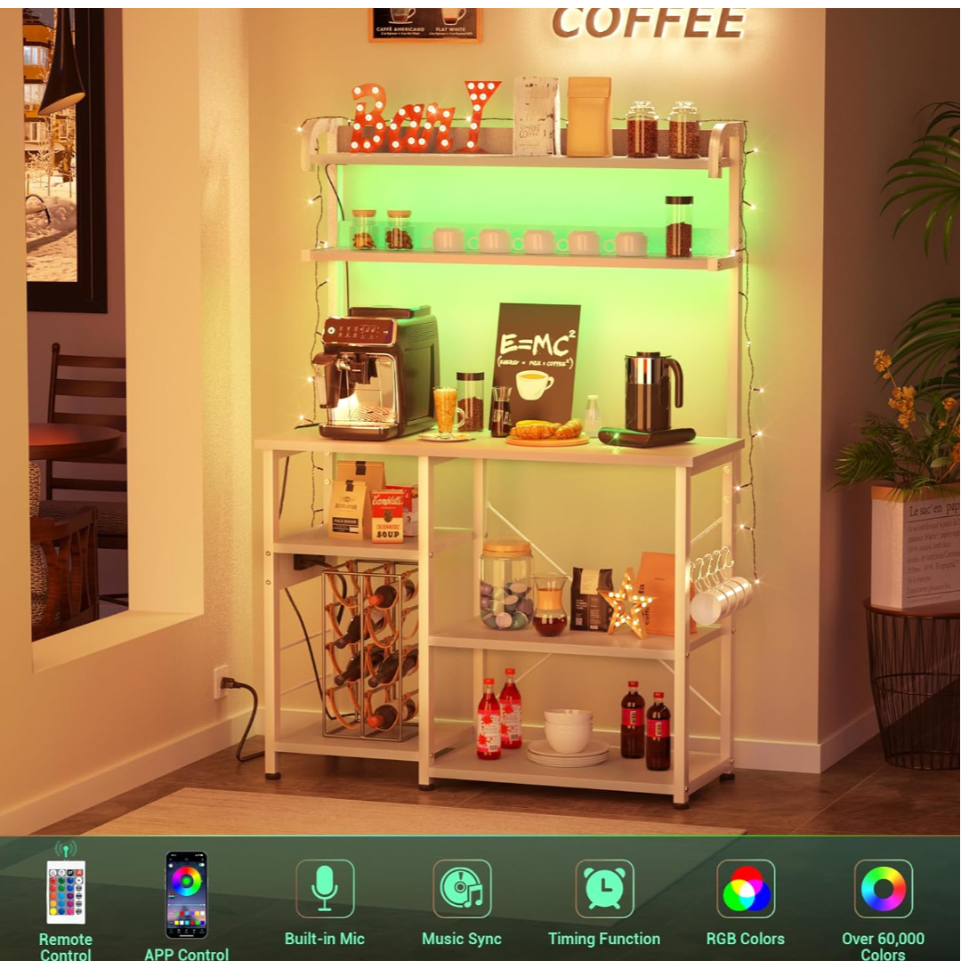 White Kitchen Baker's Rack with LED Light