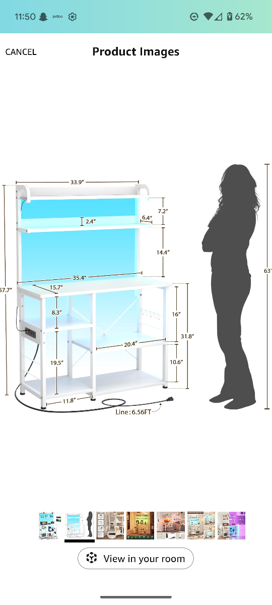 White Kitchen Baker's Rack with LED Light - photo 2