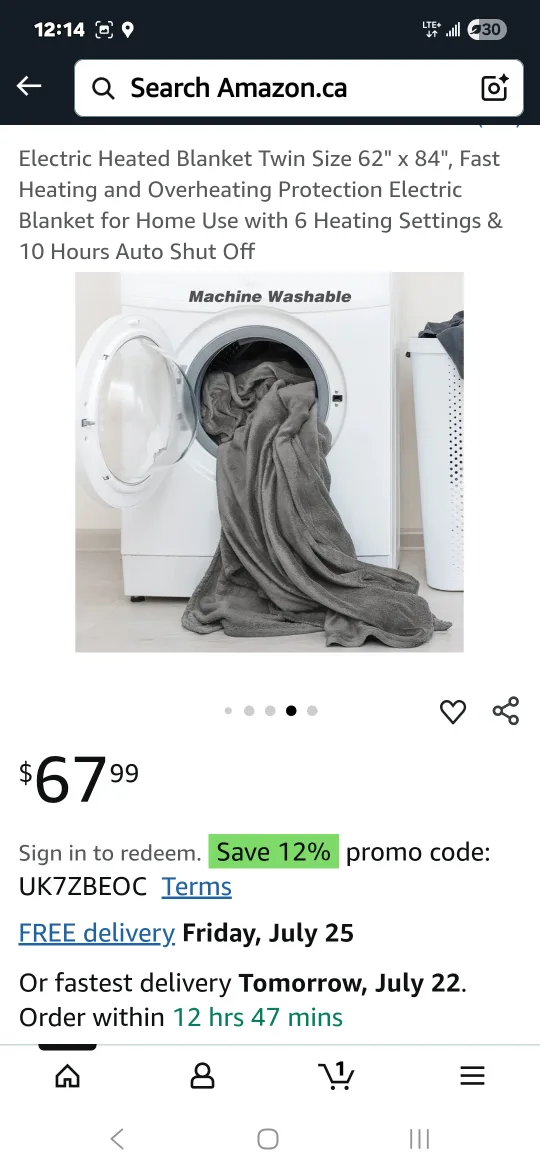 Electric Heated Blanket Twin Size 62" x 84" Gray image indicator(8)