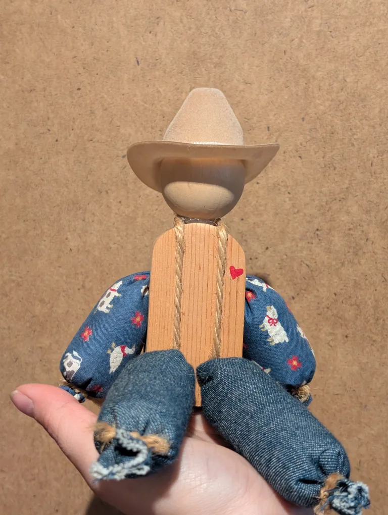 Handmade Wooden Cowboy Doll thumbnail