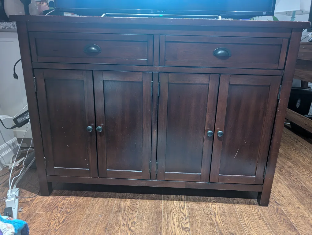 Dark Wood Cabinet with Drawers & Doors thumbnail
