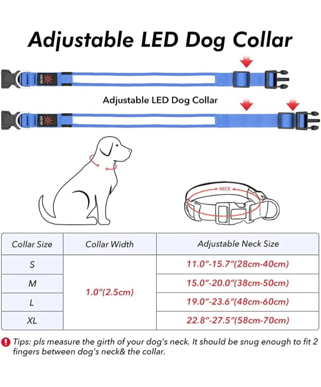 New BSEEN Blue Light Up Dog Collar - Large image indicator(8)