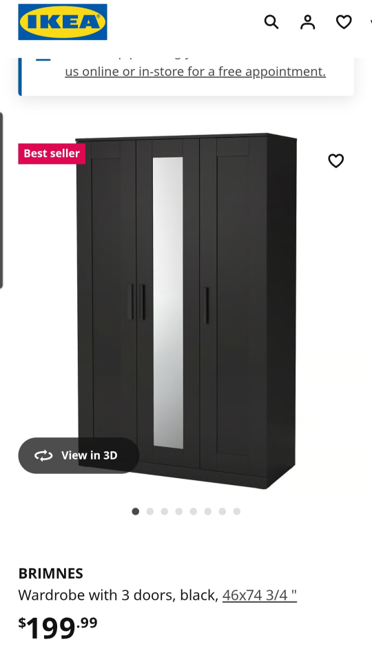 IKEA Brimnes Wardrobe with 3 Doors - Black