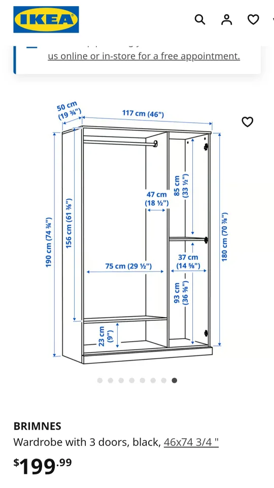 IKEA Brimnes Wardrobe with 3 Doors - Black image indicator(3)