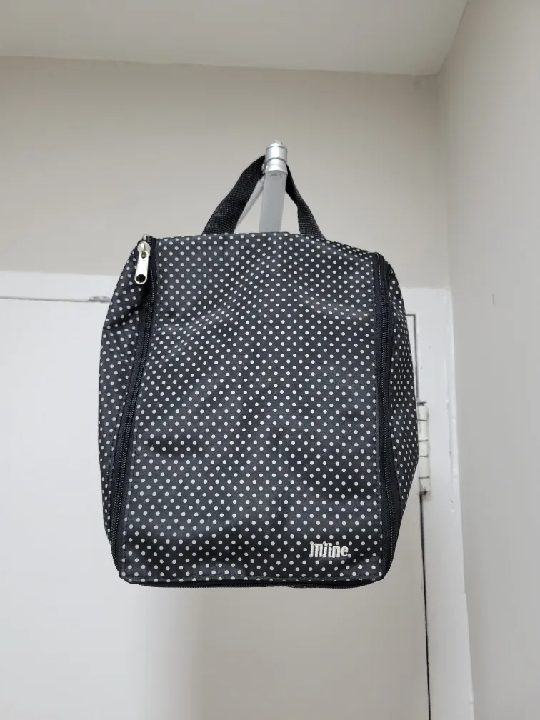 Hanging Travel Toiletry Bag - Black Polka Dot thumbnail