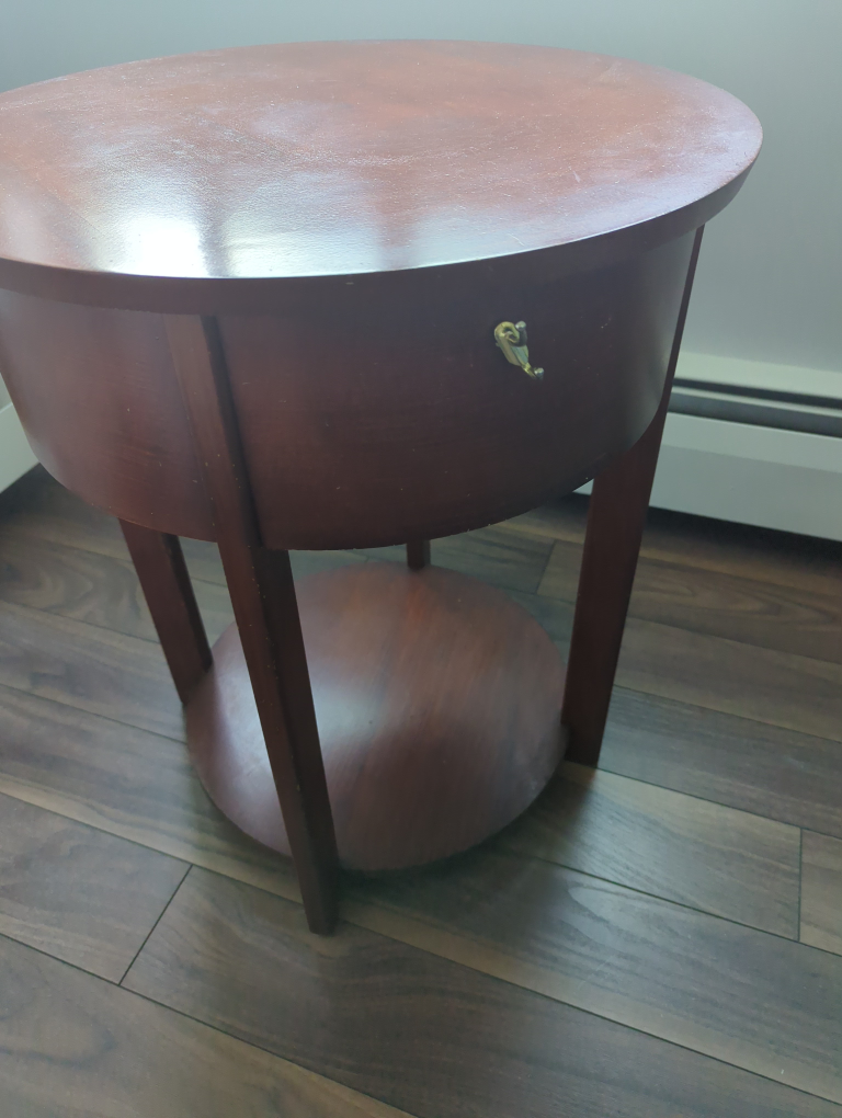 Round Wooden Side Table with Drawer - photo 4