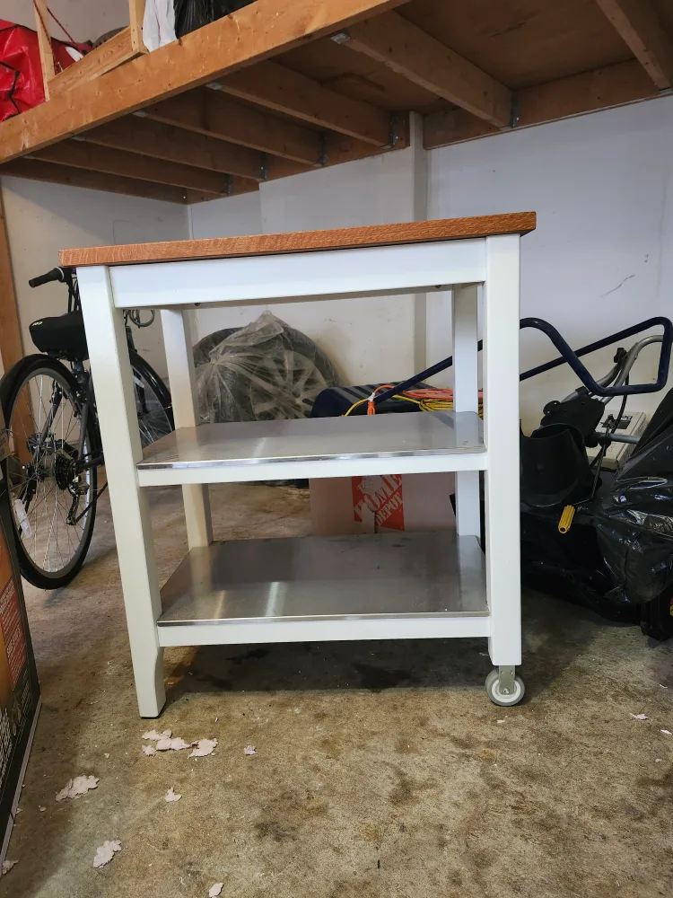 Rolling Kitchen Island Cart - Wood Top, White Frame thumbnail
