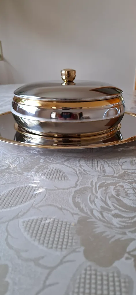 Stainless Steel Serving Dish with Lid & Charger thumbnail