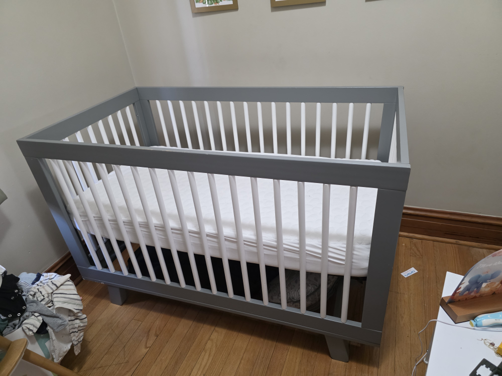 Grey Baby Crib with new mattress