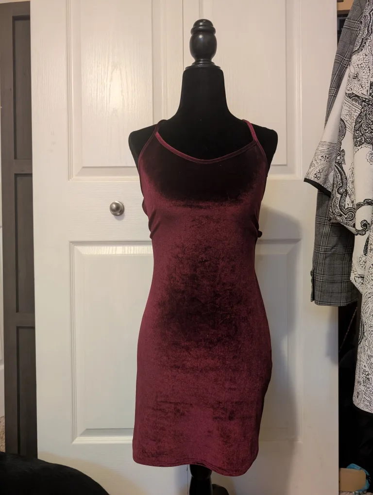 Burgundy Velvet Mini Dress - Size Small thumbnail