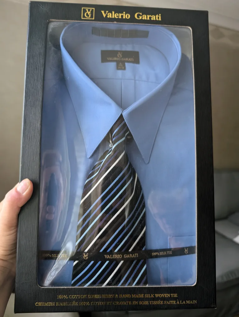 Men's cotton shirt and silk tie combo XL new in box thumbnail