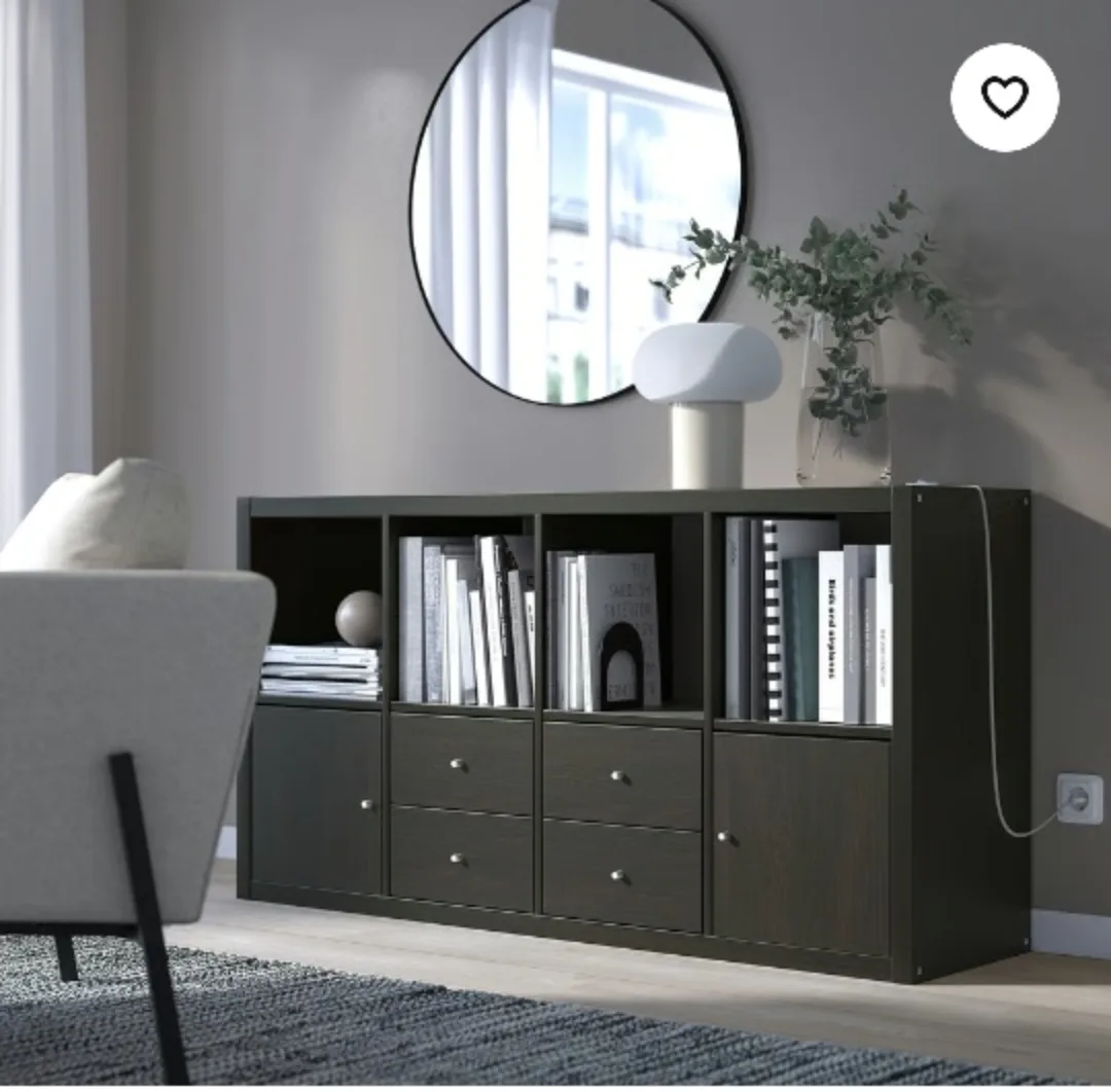LIKE NEW IKEA Kallax Shelf Unit with inserts - Black/Brown thumbnail