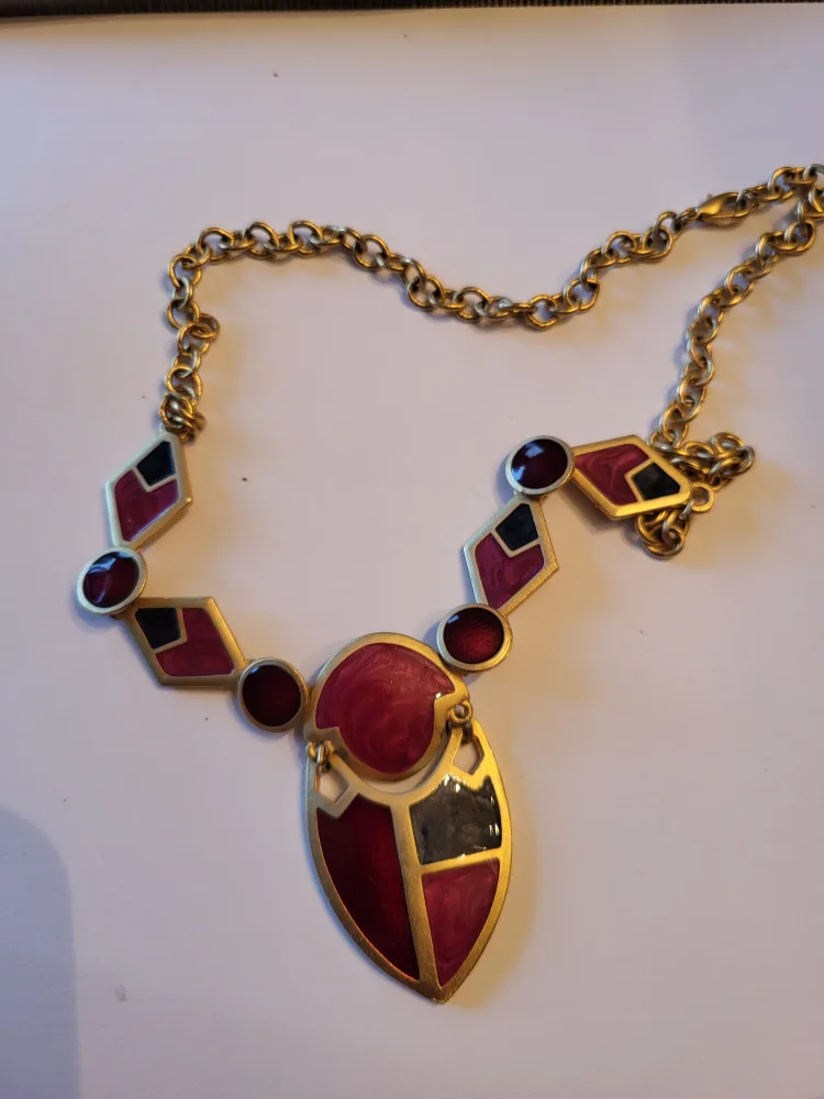 Vintage Necklace - Gold Tone with Red & Black Enamel thumbnail