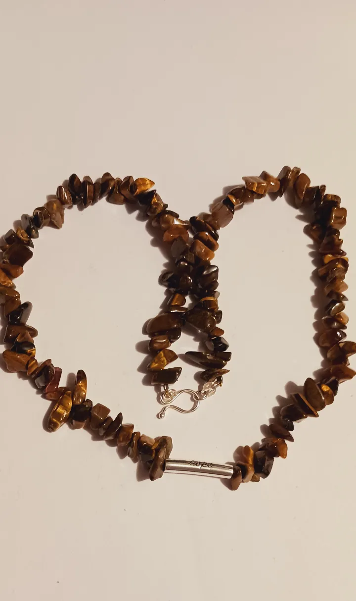 Sterling Silver 925 Genuine Tiger Stone Beads Necklace thumbnail
