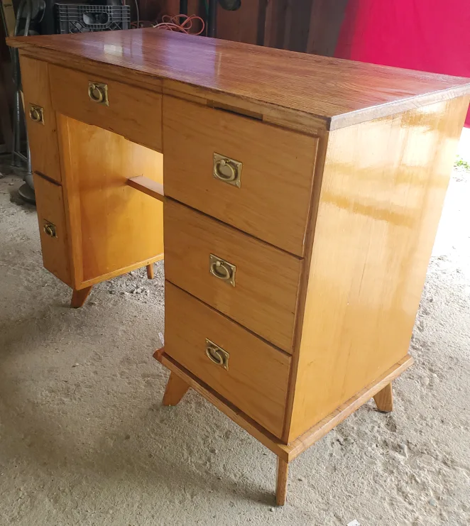 Wooden Desk with Drawers & Bookshelf MCM image indicator(2)