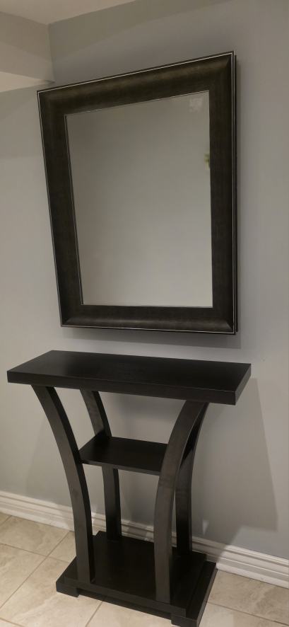Entryway Table with Mirror - Dark Wood
