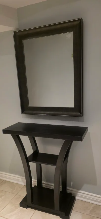 Entryway Table with Mirror - Dark Wood thumbnail