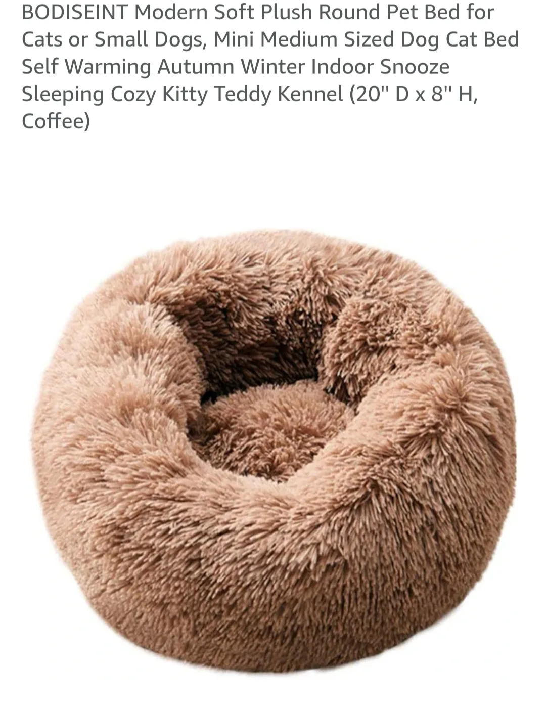BODISEINT Plush Round Pet Bed (20" Coffee) thumbnail