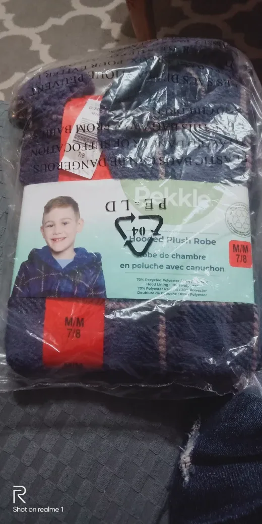 Pekkle Hooded Plush Robe - Size M/M (7/8) thumbnail