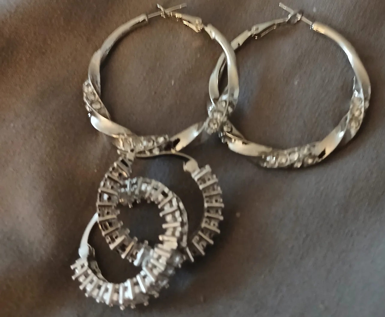Silver Tone Hoop Earrings, Set of 2 thumbnail