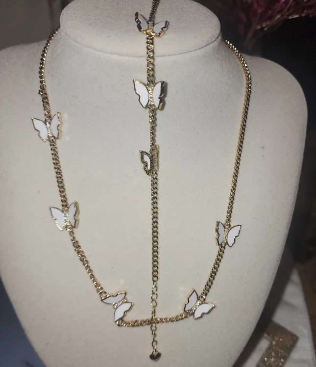 Butterfly Necklace - 14 k Gold laminated & White thumbnail