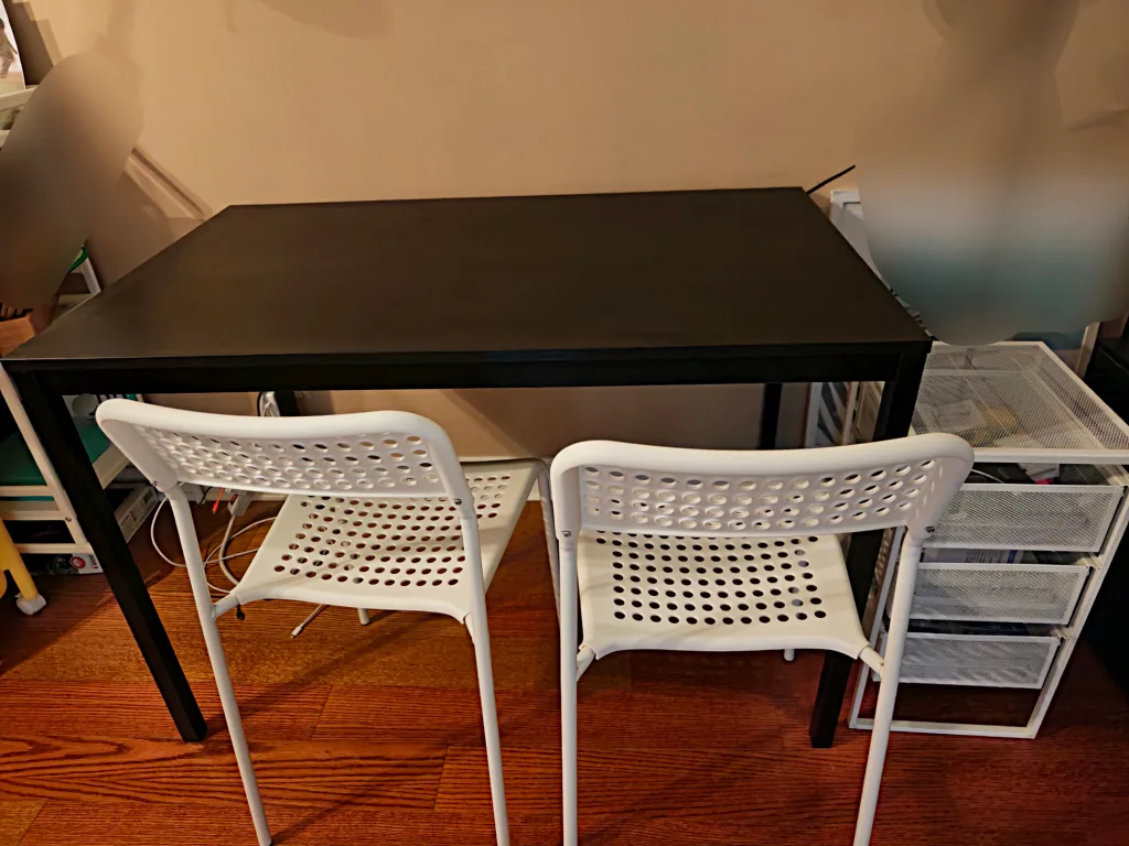 IKEA Black Table & White Chairs Set thumbnail