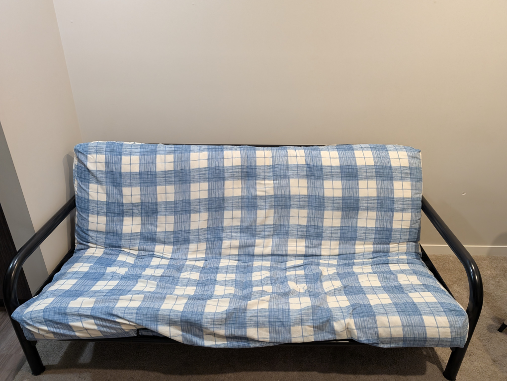Blue Plaid Futon Frame and Mattress