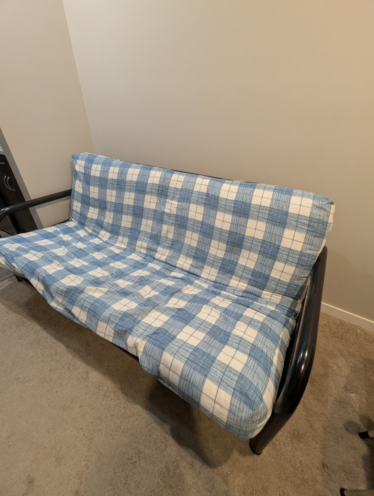 Blue Plaid Futon Frame and Mattress - photo 2